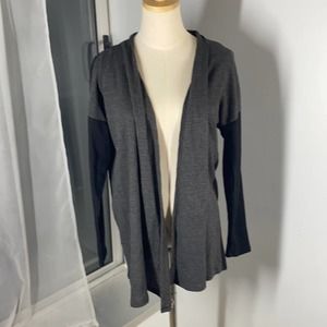 Bobeau black and grey boyfriend open front waddle print cardigan size S NWT